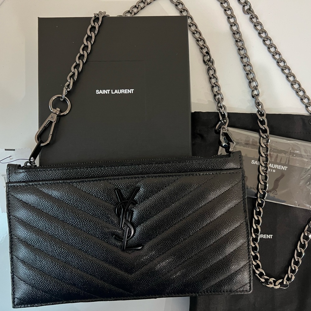 Yves Saint Laurent Black Quilted Leather Crossbody Bag with Gunmetal Chain